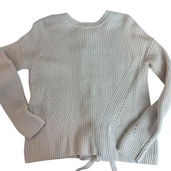 Lucky Brand Sweater Women’s Size S/M Lace Up Back Ribbed Cream Coastal Country - Picture 3 of 7